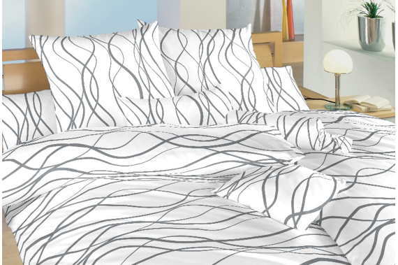 Bavlněné povlečení - Vlny tmavě šedé na bílém
