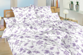 Krepové povlečení - Kvítí fialové na bílém